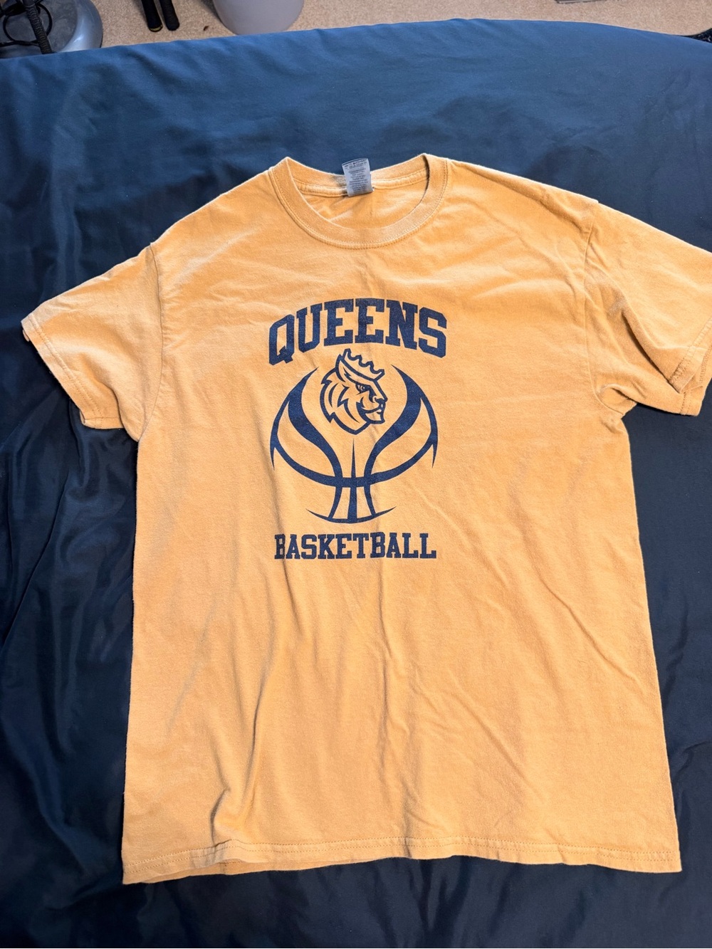 Queens Basketball Short Sleeve T-Shirt - Gold with Navy Print